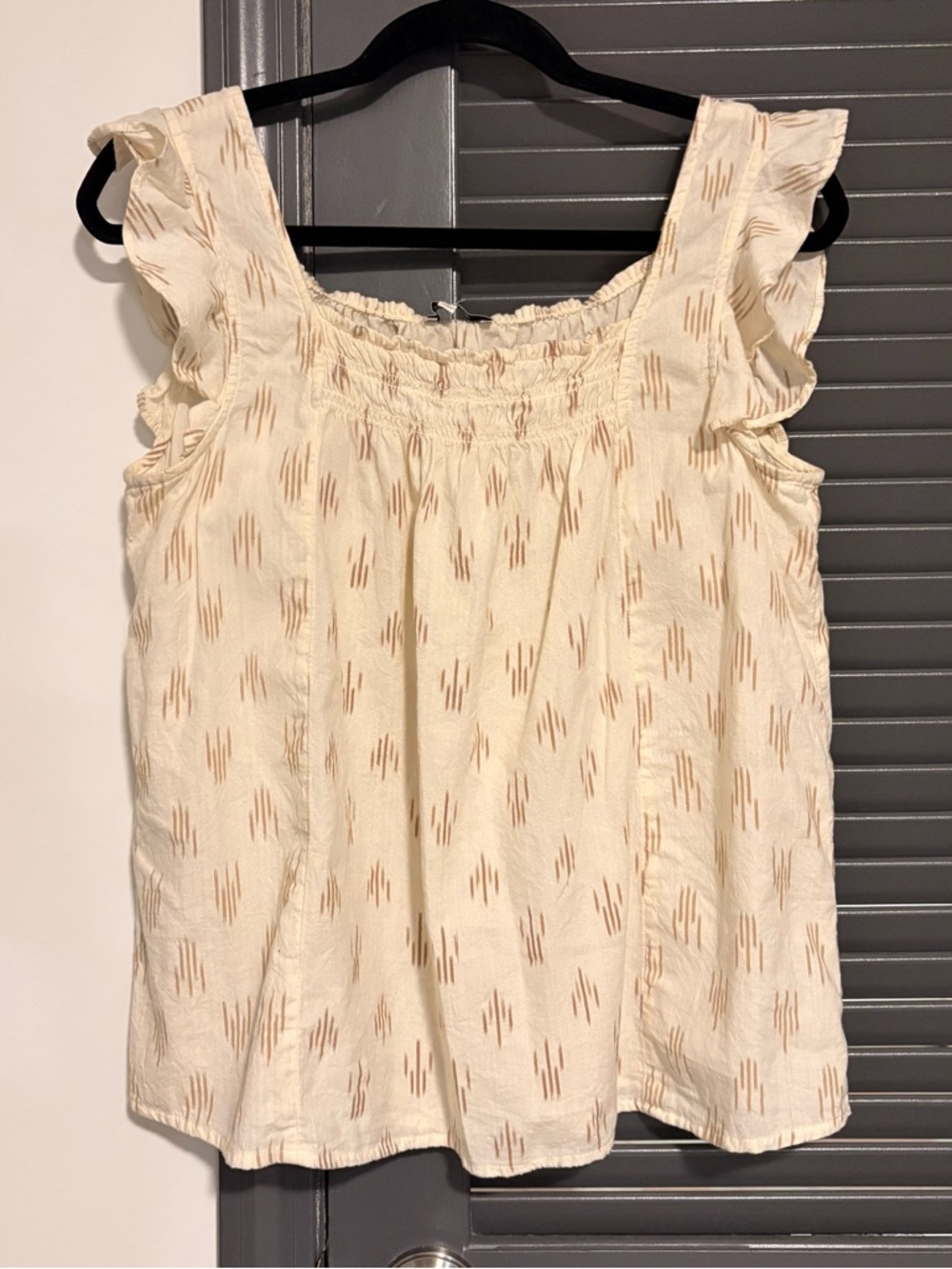 Madewell Cotton Ikat Smocked Ruffle Strap Tank